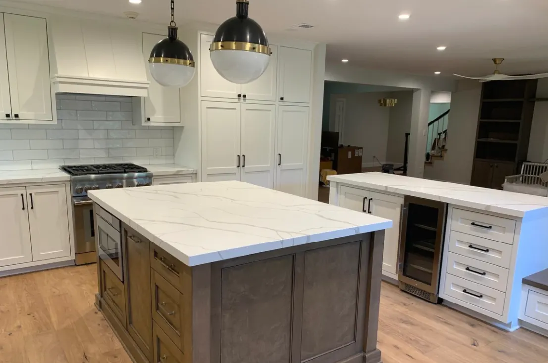Kitchen island with quartz top
